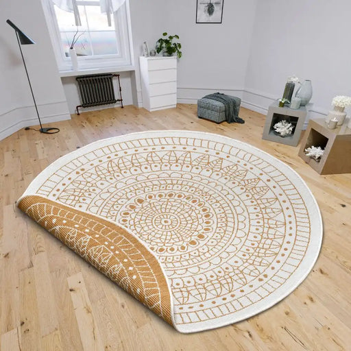 NorthRugs twin reversible circles indoor outdoor 105797 ochre Yellow, Ivory Living Room  Rug.