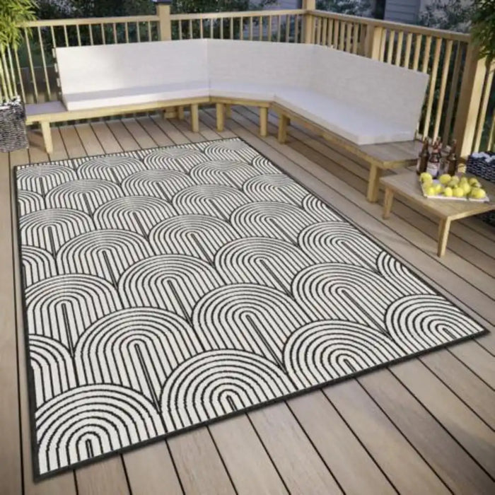 Hanse Home pangli indoor outdoor 105852 black Grey, Black Living Room Geometric Rug.