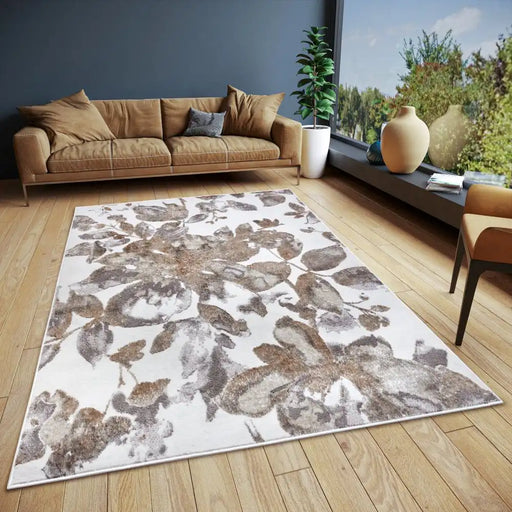 Hanse Home shine 105922 white grey brown Brown, Grey Living Room  Rug.