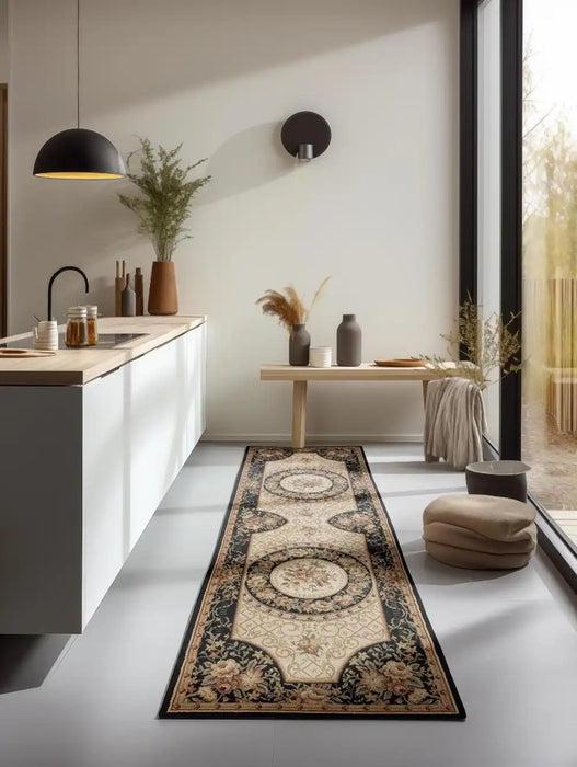 Nouristan herat 2 105993 black cream Black, Ivory Living Room  Rug.