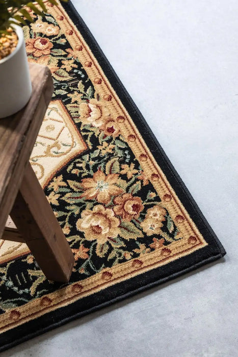 Nouristan herat 2 105993 black cream Black, Ivory Living Room  Rug.