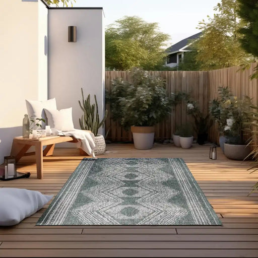 Elle Decoration gemini 106010 green Green, Ivory Outdoor  Geometric Rug.