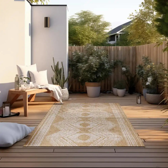 Elle Decoration gemini 106012 ochre Yellow, Ivory Outdoor  Geometric Rug.
