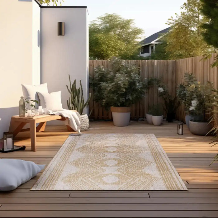 Elle Decoration gemini 106012 ochre Yellow, Ivory Outdoor  Geometric Rug.