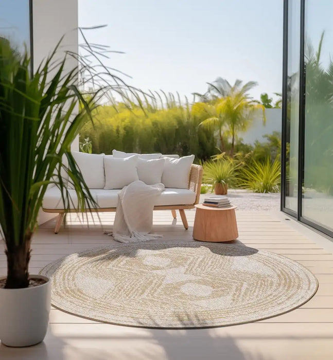 Elle Decoration gemini 106012 ochre Yellow, Ivory Outdoor  Geometric Rug.