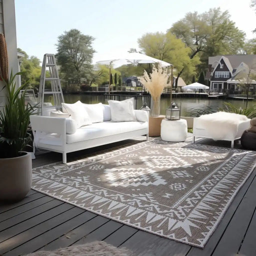 Elle Decoration gemini 106021 linen Beige, Ivory Outdoor  Geometric Rug.