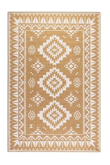 Elle Decoration gemini 106022 ochre Yellow, Ivory Outdoor  Geometric Rug.