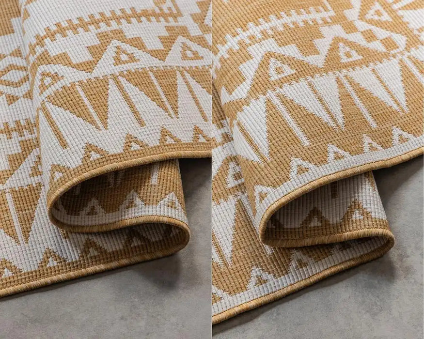 Elle Decoration gemini 106022 ochre Yellow, Ivory Outdoor  Geometric Rug.