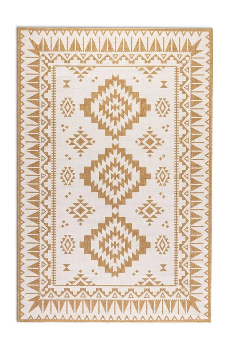 Elle Decoration gemini 106022 ochre Yellow, Ivory Outdoor  Geometric Rug.