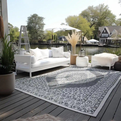 Elle Decoration gemini 106023 silver Grey Outdoor  Geometric Rug.