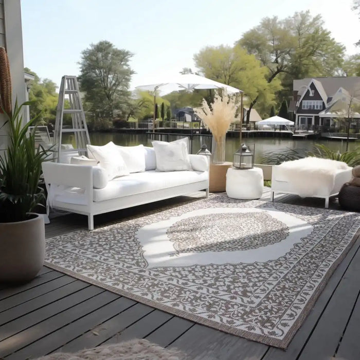 Elle Decoration gemini 106026 linen Beige, Ivory Outdoor  Geometric Rug.