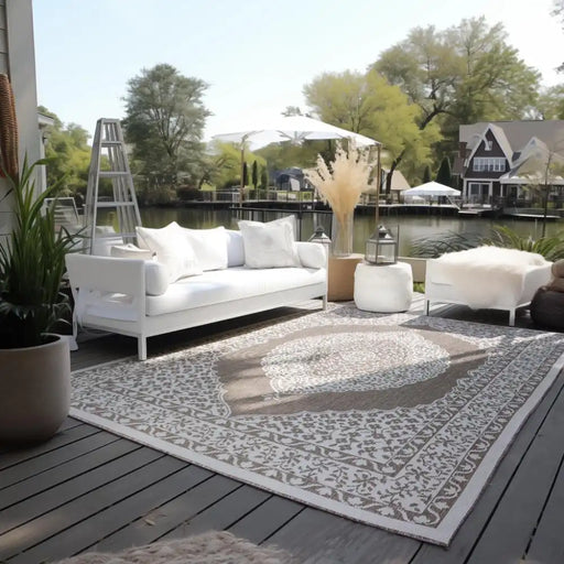 Elle Decoration gemini 106026 linen Beige, Ivory Outdoor  Geometric Rug.