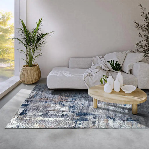 Elle Decoration imagination v2 hans 106035 dark blue beige Blue Living Room Geometric Rug.
