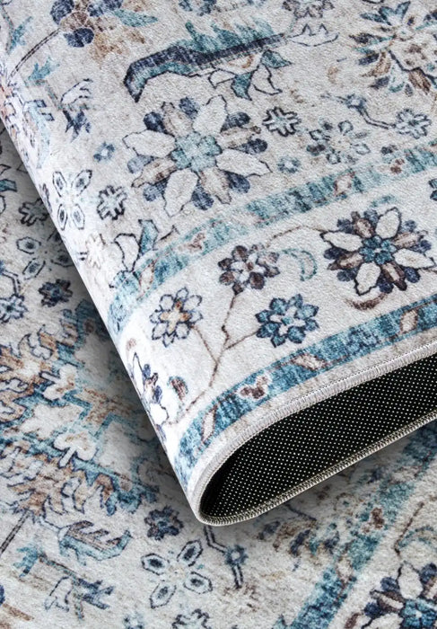 Elle Decoration imagination v2 hans 106042 cream blue Blue, Ivory Living Room Geometric Rug.