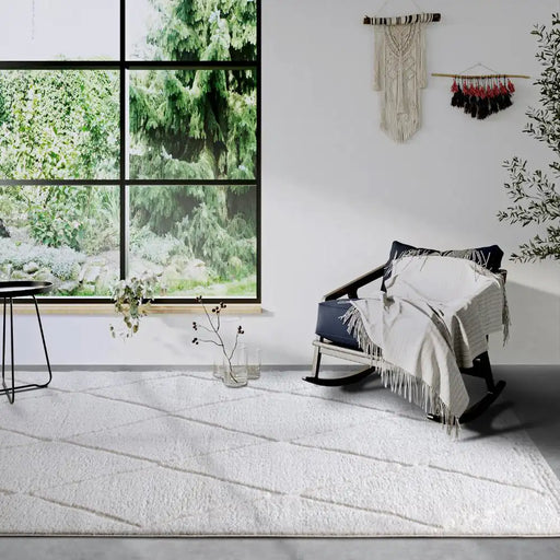 Elle Decoration elle gallery 106083 cream white Ivory Living Room Geometric Rug.