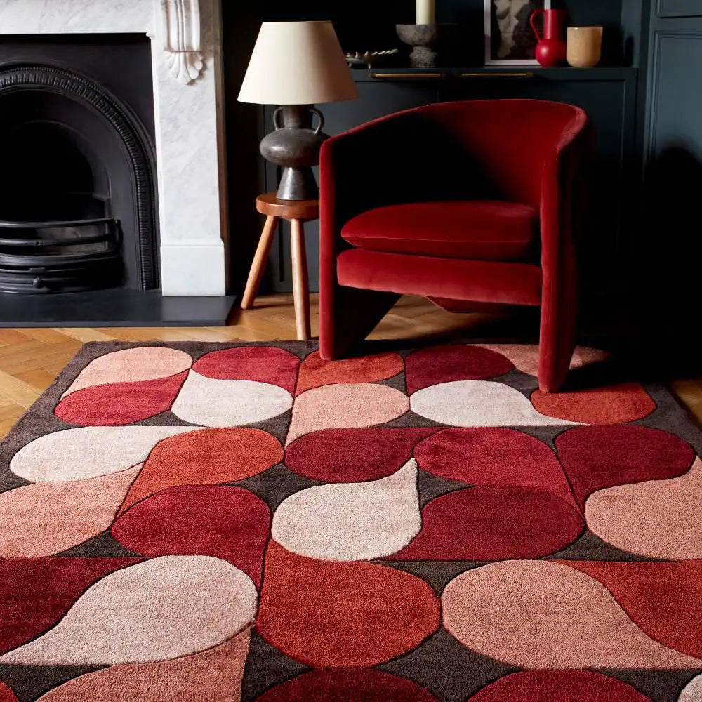 Red Wavy Rug Romy 14 Jive Red Multicoloured, Red Rug — RugsDirect Online