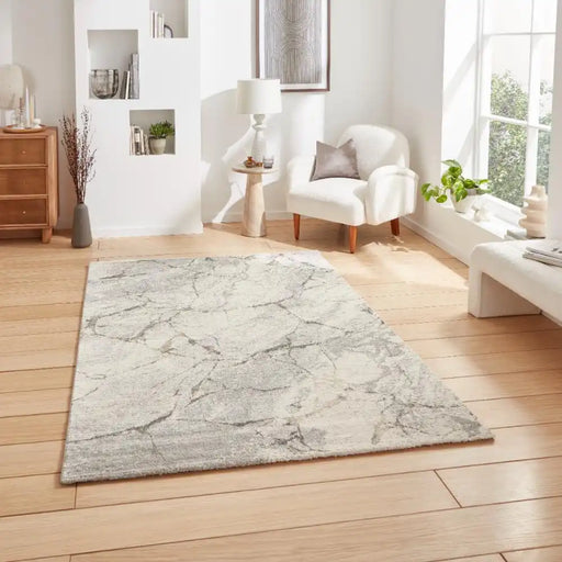 Think Rugs geneva think 1614 silver Grey Living Room Geometric Rug.