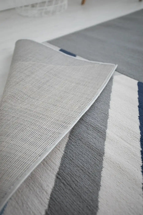 Rug Style balletto 186b beige navy Beige, Navy Living Room Geometric Rug.