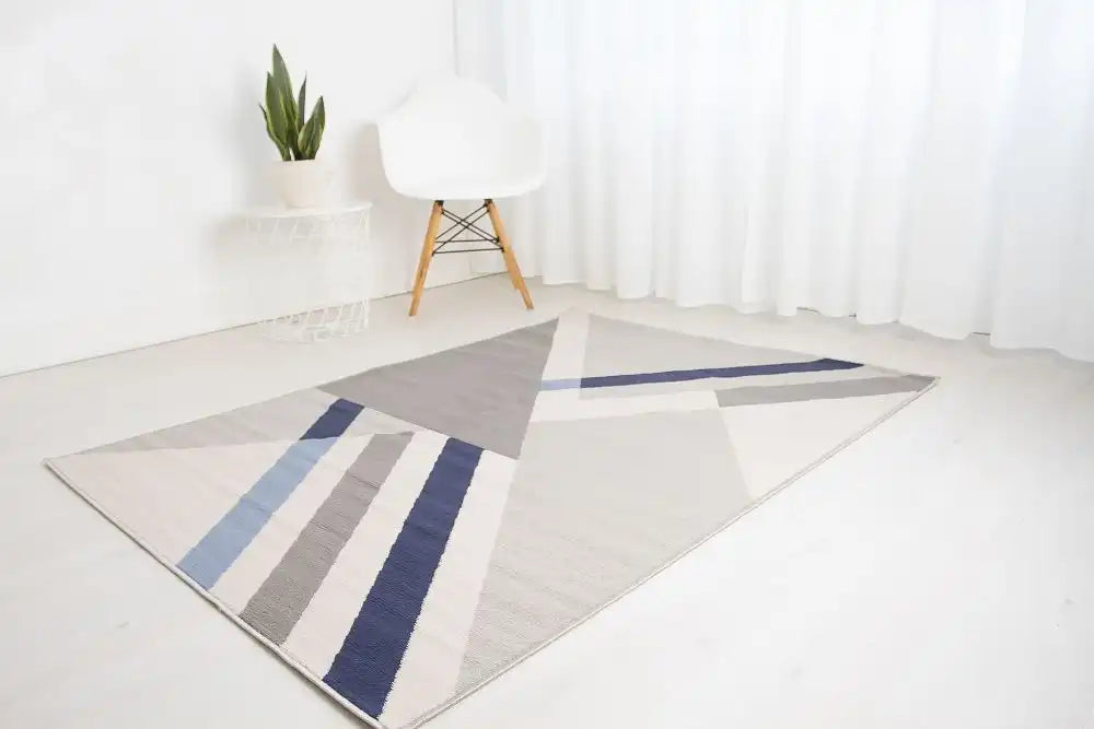 Rug Style balletto 186b beige navy Beige, Navy Living Room Geometric Rug.