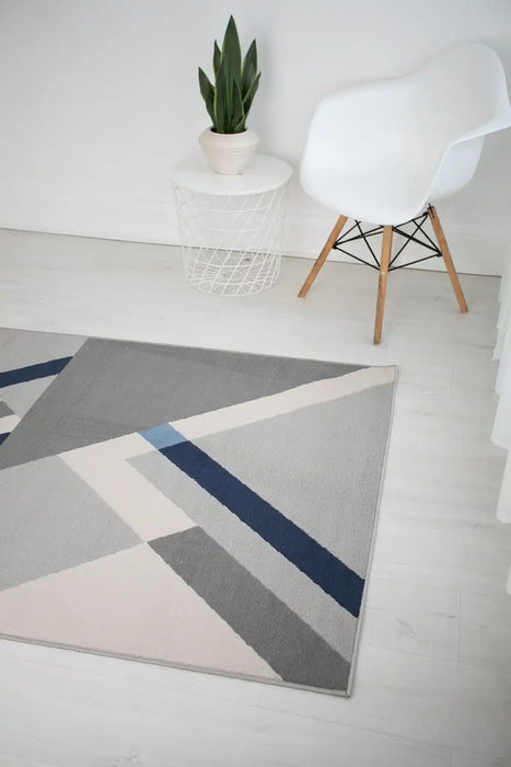 Rug Style balletto 186b beige navy Beige, Navy Living Room Geometric Rug.