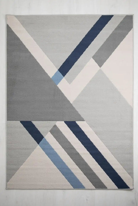 Rug Style balletto 186b beige navy Beige, Navy Living Room Geometric Rug.