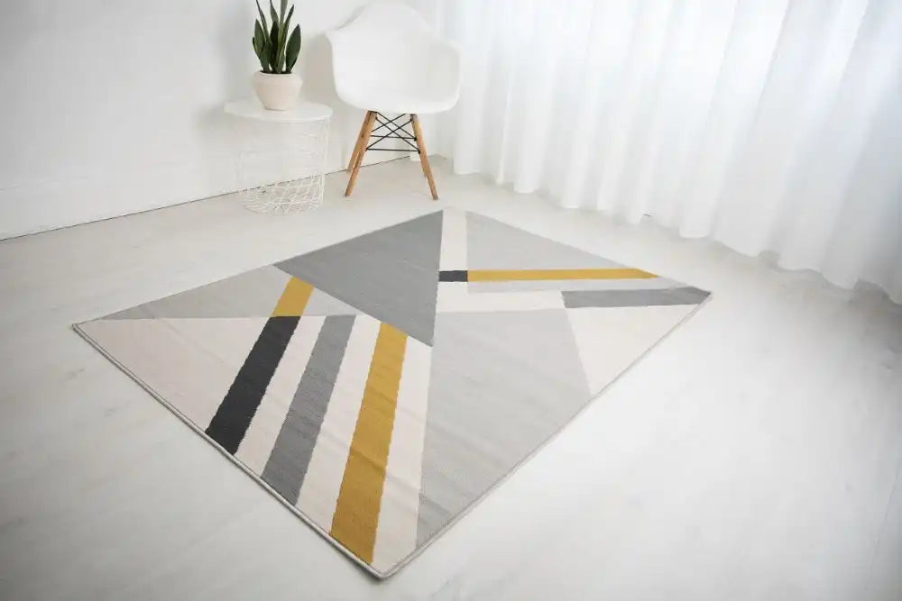 Rug Style balletto 186b grey ochre Grey, Yellow Living Room Geometric Rug.