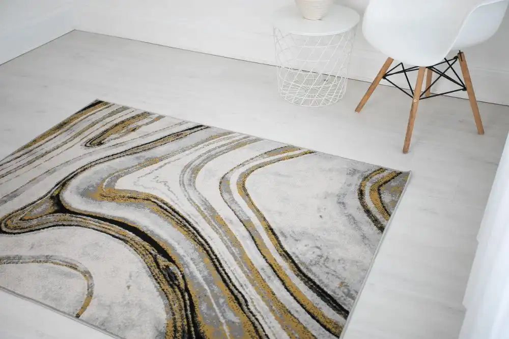Rug Style balletto 18ba anthracite ochre Green, Yellow Living Room Geometric Rug.