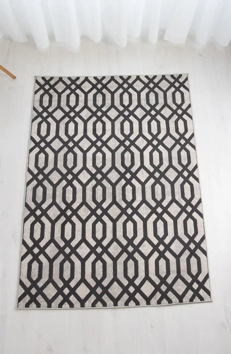 Rug Style balletto 18fa beige anthracite Grey, Beige Living Room Geometric Rug.
