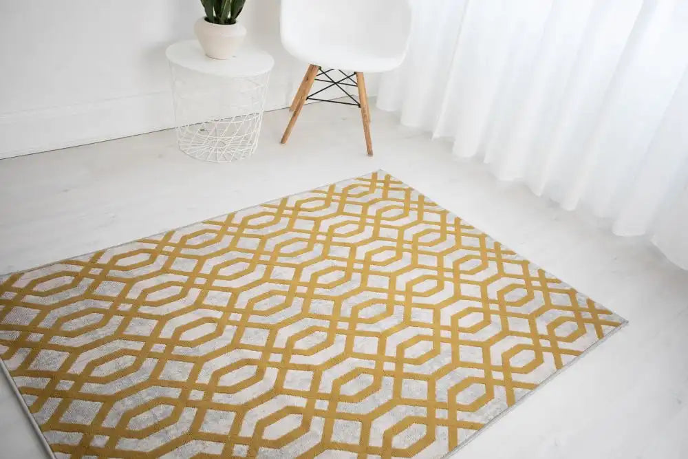 Rug Style balletto 18fa beige ochre Yellow, Beige Living Room Geometric Rug.