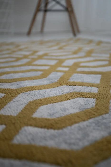 Rug Style balletto 18fa beige ochre Yellow, Beige Living Room Geometric Rug.