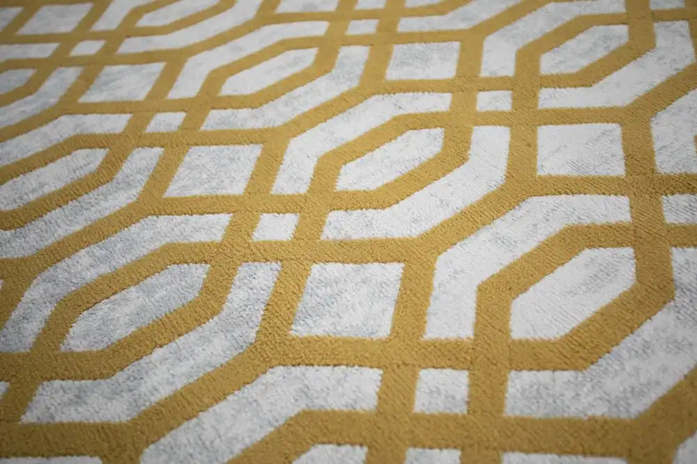 Rug Style balletto 18fa beige ochre Yellow, Beige Living Room Geometric Rug.