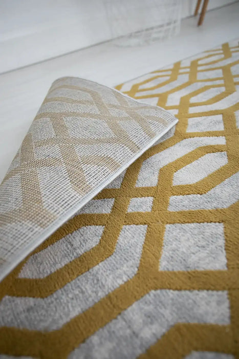 Rug Style balletto 18fa beige ochre Yellow, Beige Living Room Geometric Rug.