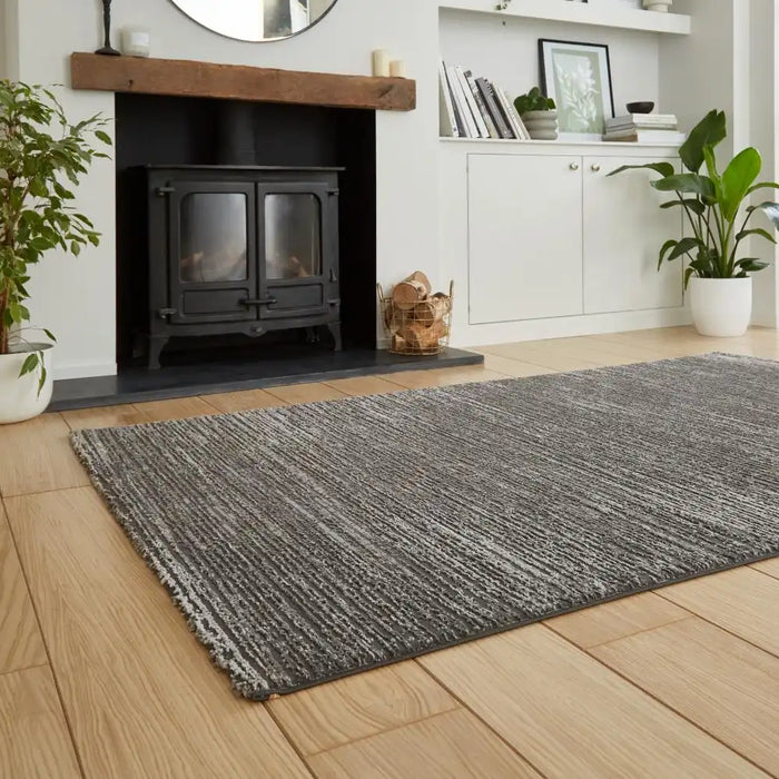 Think Rugs flores by think 1930 charcoal Grey Living Room Shaggy Rug.