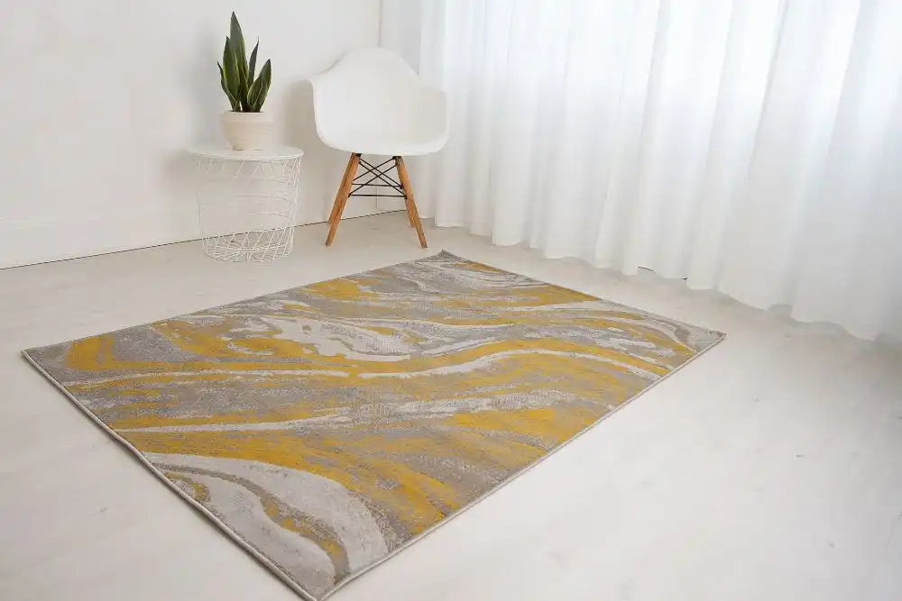 Rug Style balletto 21ea ochre grey Grey, Yellow Living Room Geometric Rug.