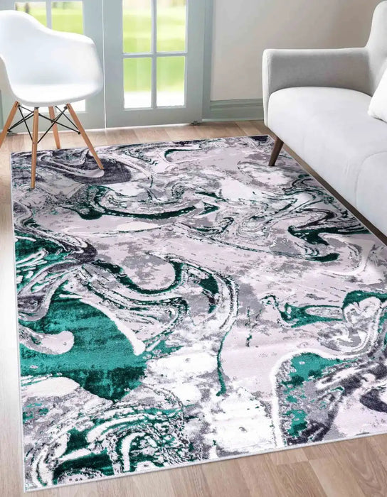 Serdim Rugs emperor 315 solarius aqua Green, Grey Living Room Geometric Rug.