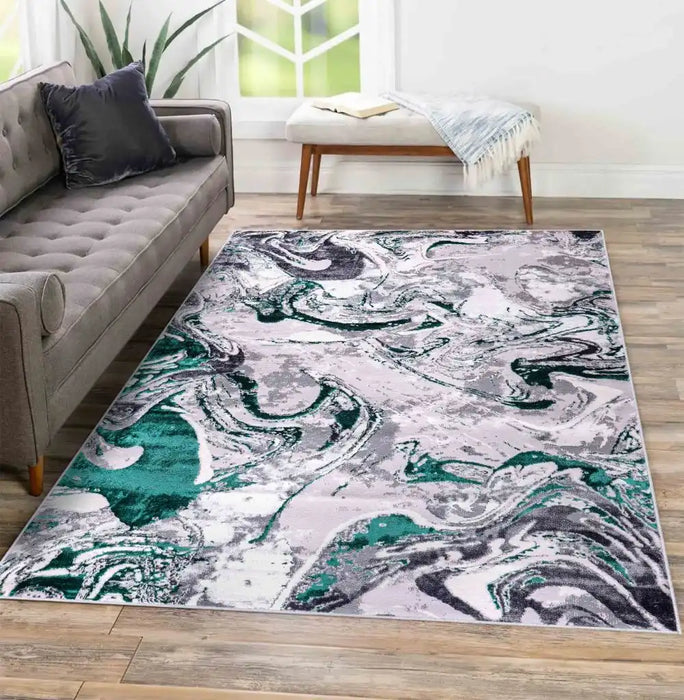 Serdim Rugs emperor 315 solarius aqua Green, Grey Living Room Geometric Rug.