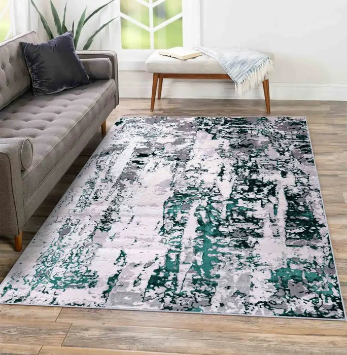 Serdim Rugs emperor 320 styra aqua Green, Grey Living Room Geometric Rug.