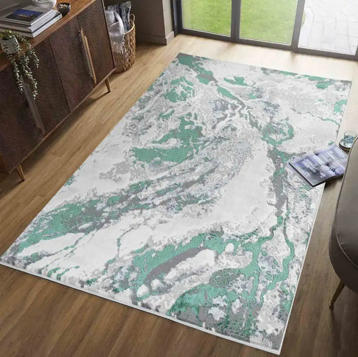 Serdim Rugs emperor 325 picasso aqua Green, Grey Living Room Geometric Rug.