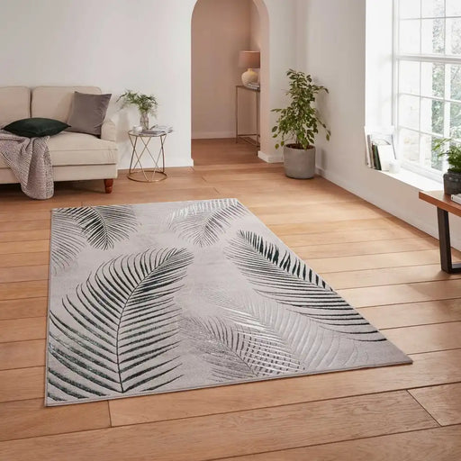 Think Rugs creation 50051 botanical rugs in grey green Green, Grey Living Room Floral Rug.