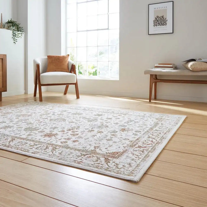 Think Rugs creation 50112 beige multi Beige, Multicoloured Living Room Floral Rug.