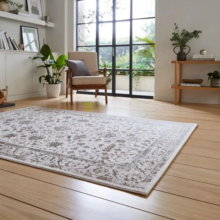 Think Rugs creation 50112 beige silver Grey, Beige Living Room Floral Rug.