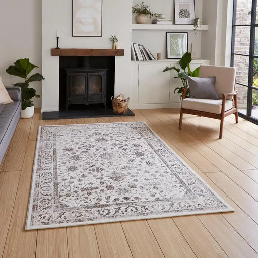 Think Rugs creation 50112 beige silver Grey, Beige Living Room Floral Rug.
