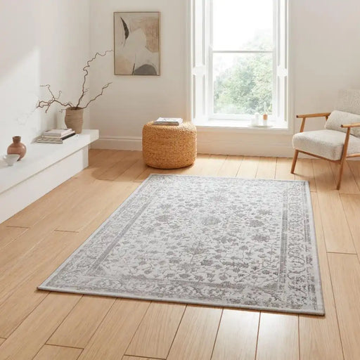 Think Rugs creation 50112 grey silver Grey Living Room Floral Rug.