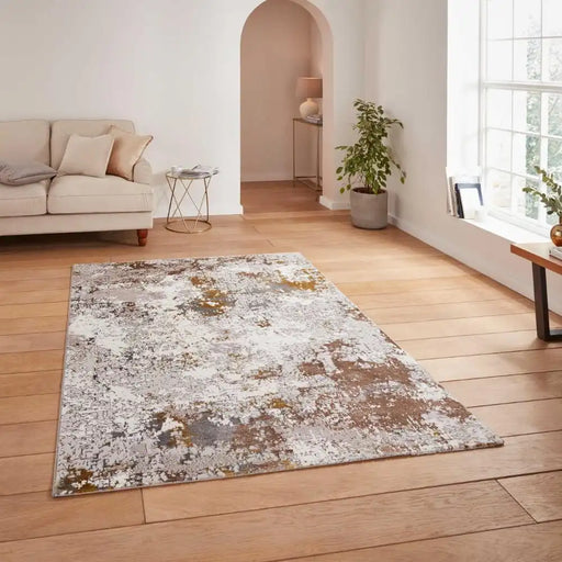 Think Rugs creation 50179 gold beige Yellow, Beige Living Room Floral Rug.