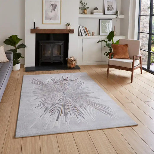 Think Rugs creation 50199 pink blue Grey Living Room Floral Rug.