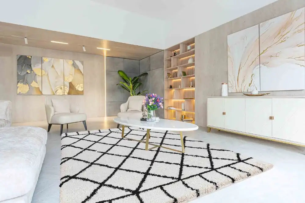 Serdim Rugs marrakesh 510 diamond stone Black, Ivory, Cream Living Room Geometric Rug.