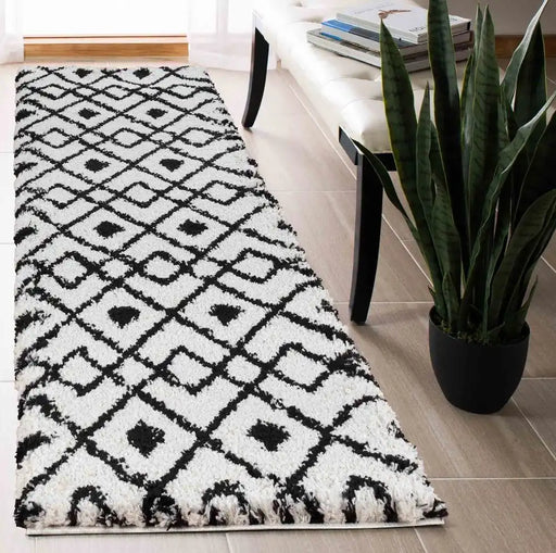 Serdim Rugs marrakesh 530 distorted checkered stone Black, Ivory, Cream Living Room Geometric Rug.