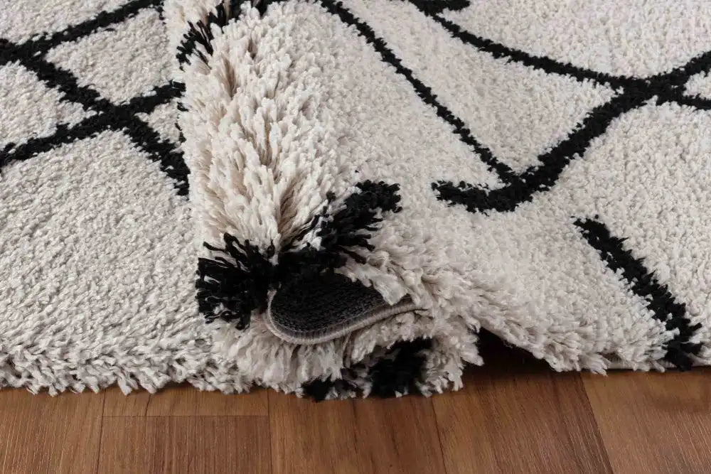 Serdim Rugs marrakesh 535 abstract stone Black, Ivory, Cream Living Room Geometric Rug.