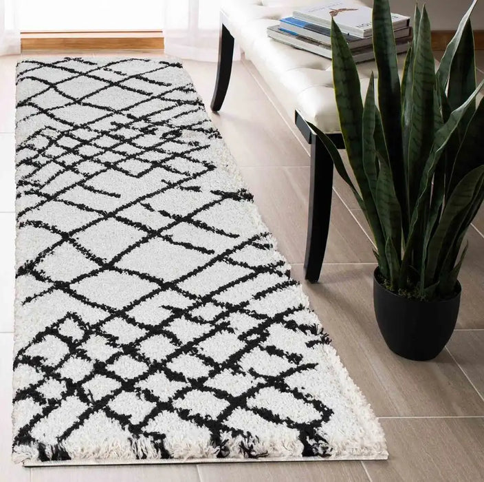 Serdim Rugs marrakesh 535 abstract stone Black, Ivory, Cream Living Room Geometric Rug.