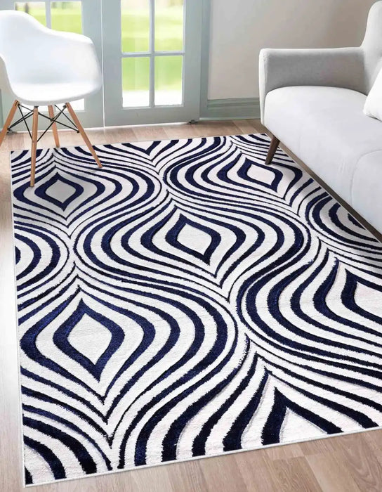Serdim Rugs valencia 760 navy Blue, Navy Living Room Geometric Rug.